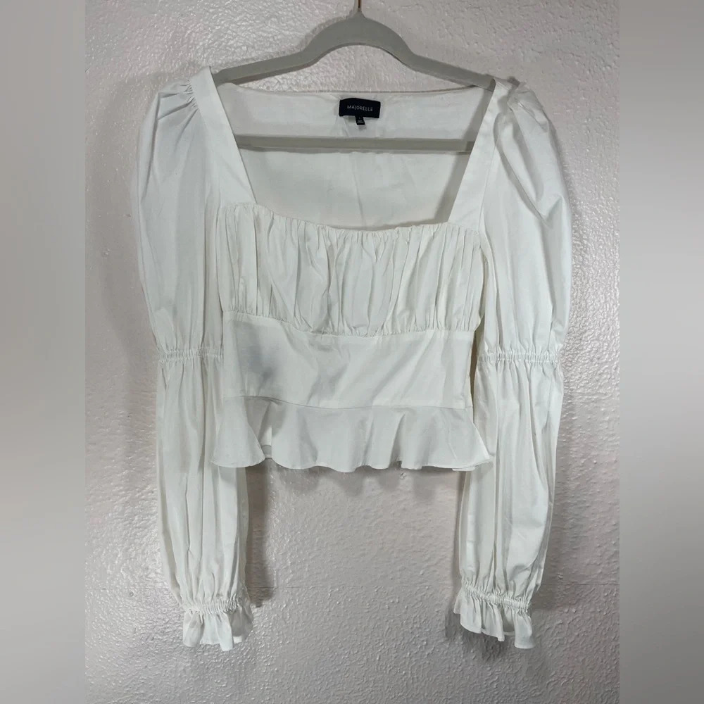 Revolve MAJORELLE Preston Top White Puffy Sleeve Blouse Women’s Small
